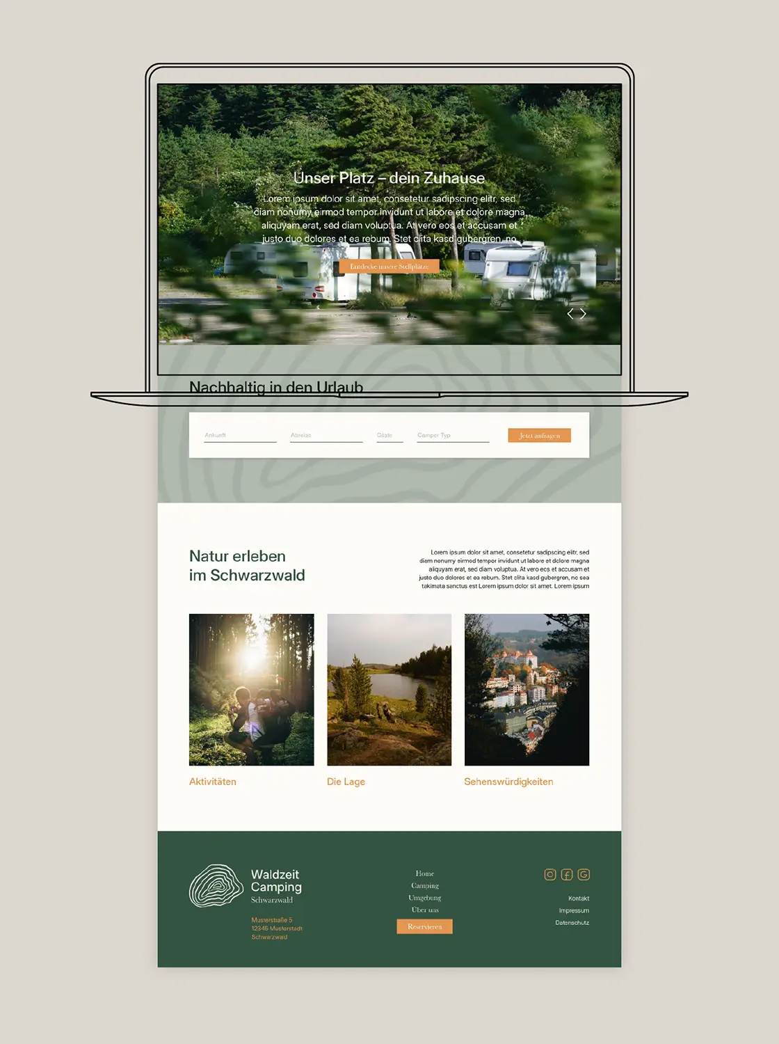 Website Design für den nachhaltigen Campingplatz Waldzeit Camping.