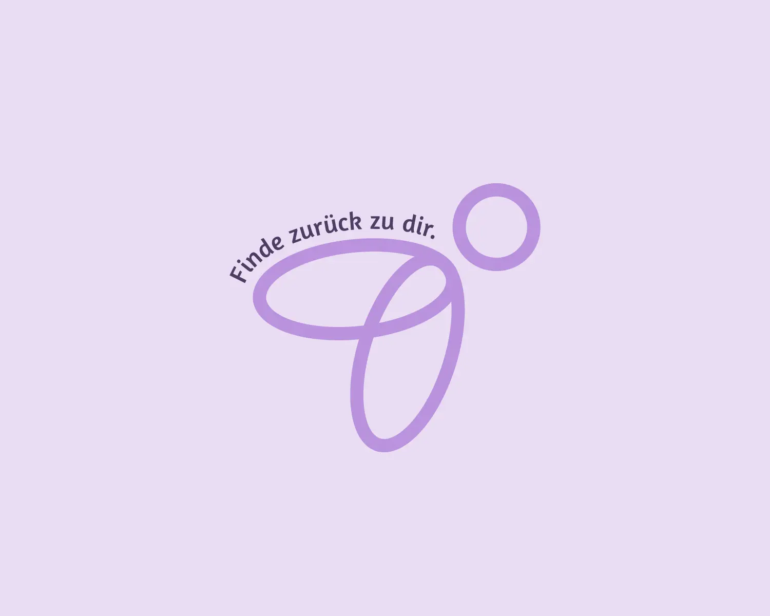 Lila Logosymbol mit Schriftzug „Finde zurück zu dir.“ auf hellem Fliederhintergrund